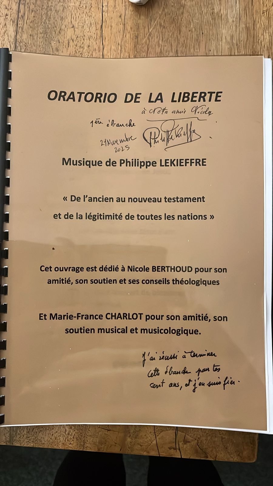 L'Oratorio de la Liberté - Partition dédiée à Nicole